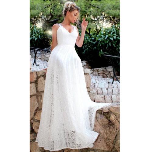 New sexy soild v-neck Plus Size S-XL sleeveless Womens Boho Casual Summer Beach Party Lace Sundress Long Maxi Dress