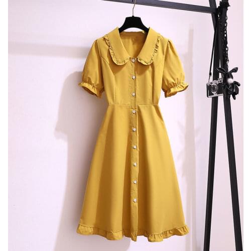 2021 spring and summer new dresses womens mid-length Korean style loose baby collar cardigan temperament casual dress