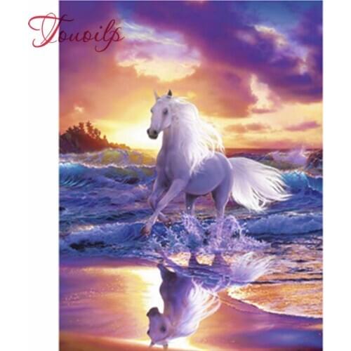 Nouveau 5D bricolage diamant peinture blanc cheval et mer diamant broderie point de croix couture cadeau complet strass décorati