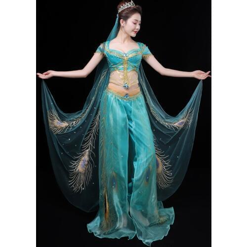 New Movie Aladdin Jasmine Princess Top Quality Embroidery Cosplay Costume For Adult Women Girls Halloween Christmas Party