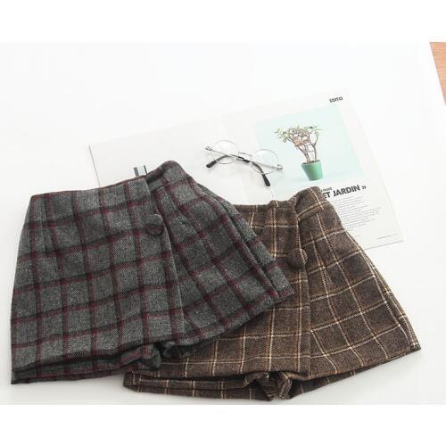 Autunmn Winter Vintage Kids Girls Polar Fleece Plaid Skirts Shorts Pants Warm Thicken Shorts Korean Baby Girls Skirt Shorts
