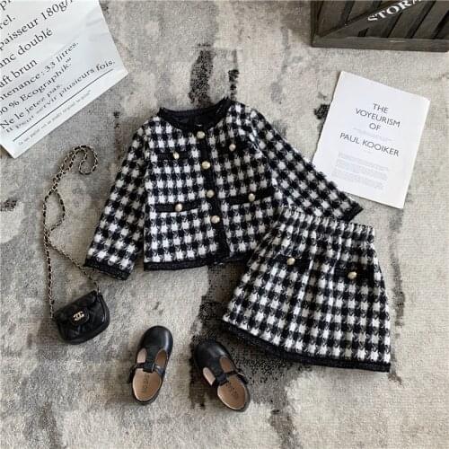 Autumn Girls Plaid Set 2021 Winter Childrens Fashion Sweater Toddler Two Piece Sets Kids Long Sleeve Casual Wear Clothes