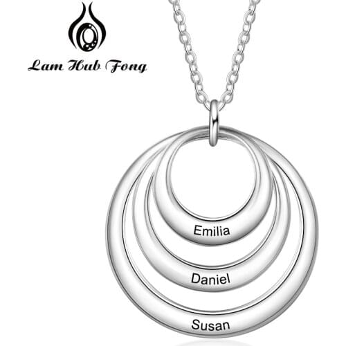 925 Sterling Silver Necklace for Women Personalized Multi Circles Necklaces Custom 3 Name Necklace Fine Jewelry (Lam Hub Fong)