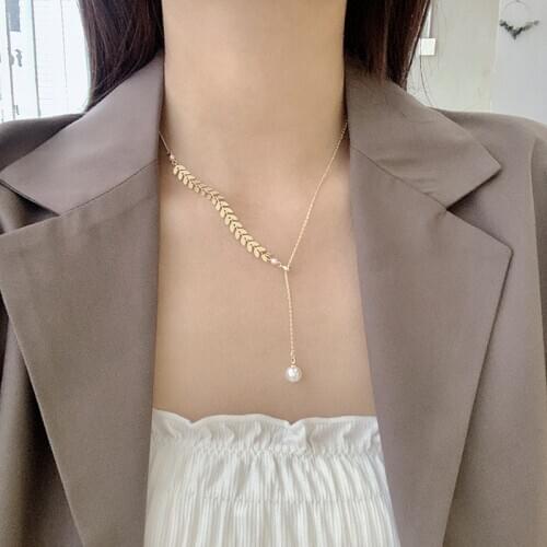 Wheat Ear Pearl Necklace Female Ins Simple Cold Wind Niche Design Trendy Net Red Temperament Light Luxury Clavicle Chain