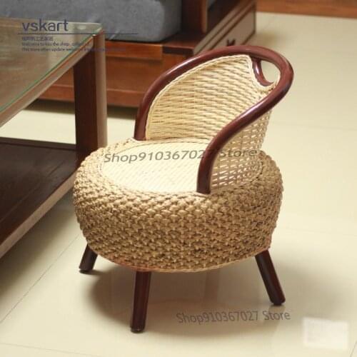 Rattan Low Stool Round Stool Home Leisure Chair Living Room Stool Creative Back Chair Shoe Changing Stool