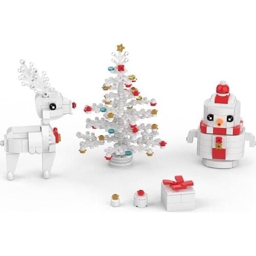 MOC Mini Christmas Scene Elk Tree Snowman Train Creative Gift Box Building Block Model Kids Brain Game Toys DIY Best Gifts