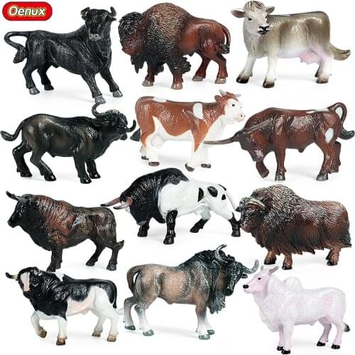 Oenux Farm Animals Milk Cow Simulation Poultry Cattle Calf Bull OX Action Figures Pvc Lovely Model Miniature Toy Kids Gift