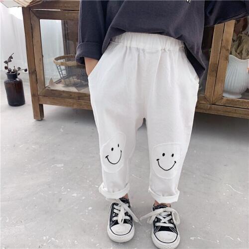Toddler Girls Pants New Arrival Spring Summer Smiley Face Casual Pants for Girls Fashion Korean Elastic Waist Kids Trousers 2019