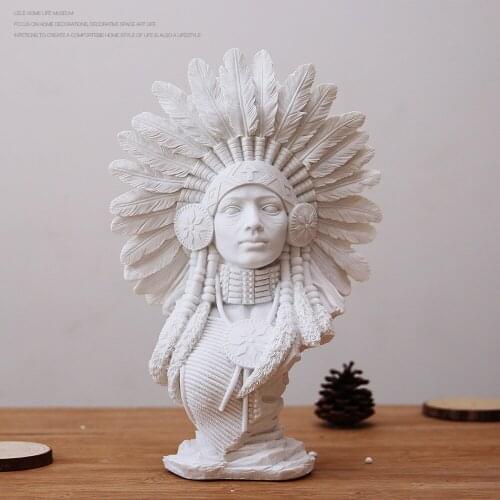 Modern Simple Creative Sandstone Gypsum Sculpture Portrait Characters Artwork Display Individual Pure White Indians