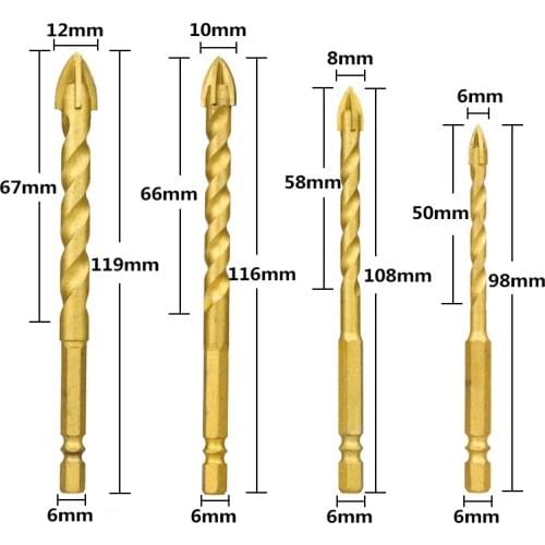Hex Shank Glass Drill Bit 6/8/10/12mm Spiral Flute Hole Cutter for Tile Glass Cross Spear Head Drilling Tools