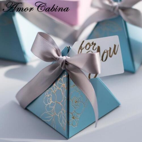 Triangular Pyramid Candy Box Wedding Favors and Gifts Boxes candy Bags for Guests Wedding Decoration Baby Shower Party Supplies