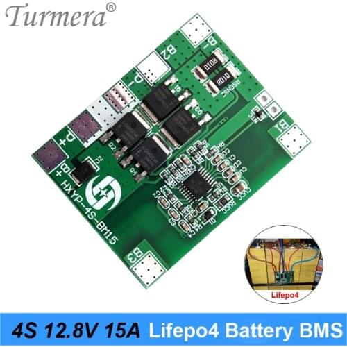Turmera 4S 15A 12.8V 14.4V 32650 32700 Lifepo4 Battery BMS for Electric Boat Uninterrupted Power Supply 12V Solar Panel Battery