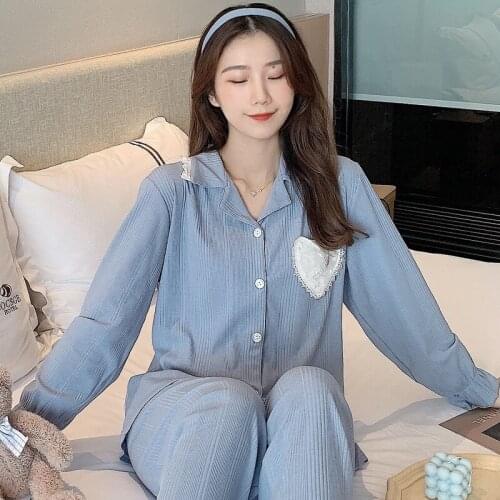 Spring / Summer 2020 New 100% Cotton Long-sleeved Trousers Ladies Pajamas Suit Simple Style Long Pajamas Womens Home Service