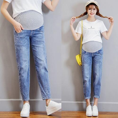 Vintage Denim Maternity Jeans For Pregnant Women Denim Haren Pants Abdominal Loose Straight Jeans Pregnancy Pants Gravidas Jeans