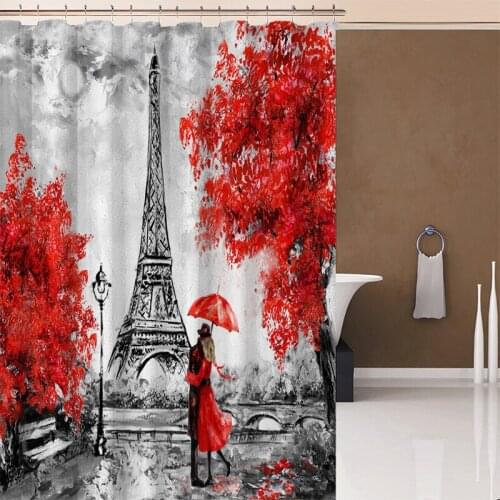 Big Ben Print Waterproof Shower Curtain Retro France Tower City Scenery Bath Curtain With 12 Hooks Bathroom Decor for Couples