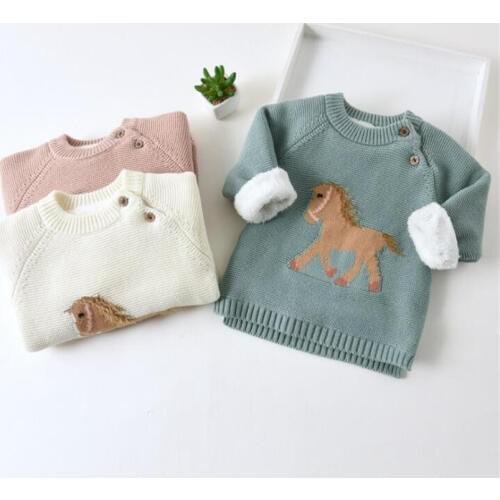 Knitted Baby Clothes Girls Sweater Infant Clothing Newborn Baby Boy Sweaters Thick Fleece Unicorn Kids Sweaters Toddler Cardiagn