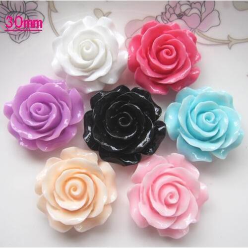 Jewelry Materials For DIY Hair Decoration Popular 30pcs Mixed 30mm Flat Back Reisn Cabochon Flowers