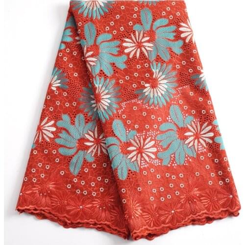 Zhenguiru 2021 Orange Swiss Voile Fabric Embroidery African Lace Fabric Flower Nigeria Fabric For Women Wedding And Party A2230