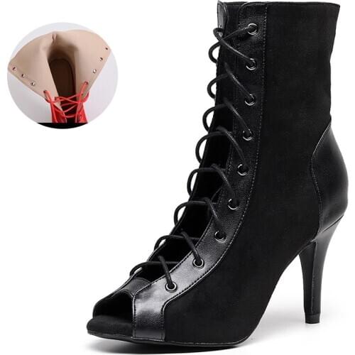 Women Flannel Latin Dance Sheos Balck Red Soft Sole Bachata Salsa Dancing Shoes For Girls Lace Up Ballroom Dance-shoes