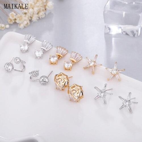 MAIKALE Trendy Geometric Small Stud Earrings for Women Pentagram/Star/Flower Cubic Zirconia Earrings Girls Charm Jewelry Gifts