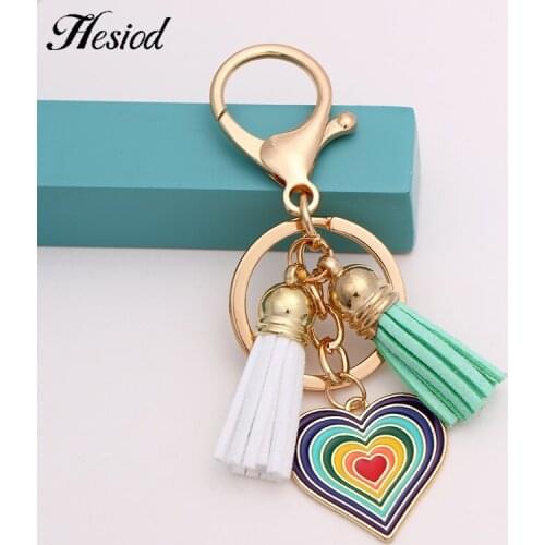Hesiod 2021 Women Fashion Keychain Rainbow heart Dripping Oil Charm Car Bag pendant Key Ring Best Party Gift Jewelry