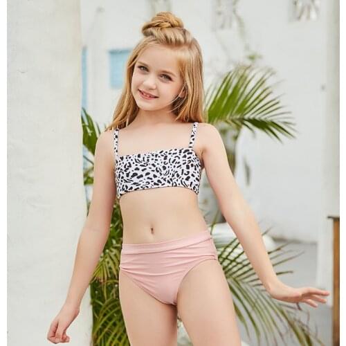3-16Y Girls Split Leopard Swimsuit Big Kids Children Two Piece Swimwear Baby Kids Bikini Girl 2021 New Summer Bathing Suit