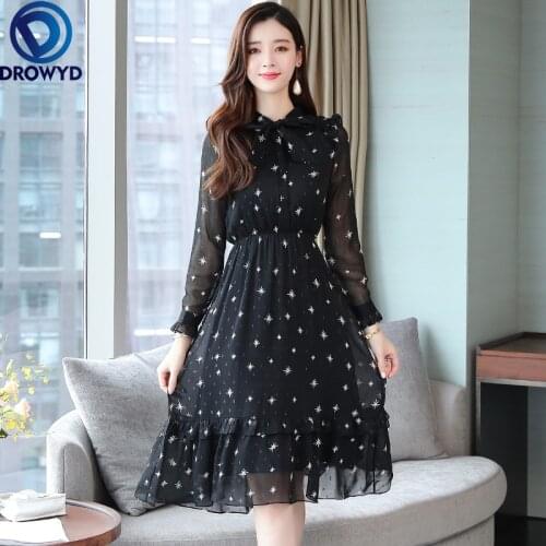 2021 Vintage Chic Black Chiffon print Midi Dresses Summer Print Long Sleeve Beach Dresses Elegant Women Bodycon Party Vestidos