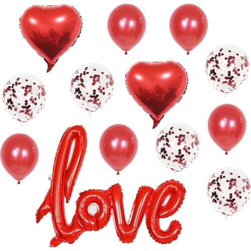 15pcs/set Romantic Wedding I Love You Foil Balloons Heart Ballons Valentine Day Birthday Party Decorations Latex Globos Supplies