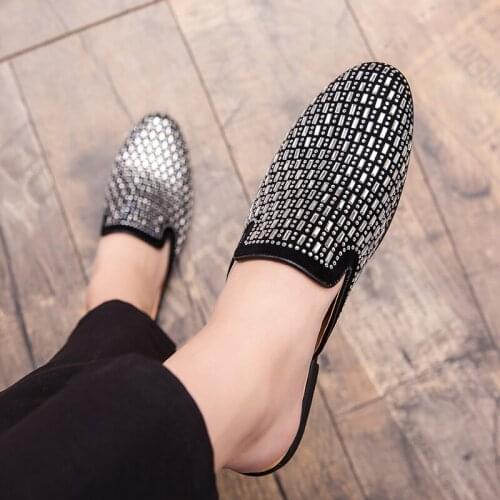 2021 Hot Sale Mens Mules Breathable Half Shoes Slip-on Slippers Diamond Design Half Loafers Casual Slip on Pria