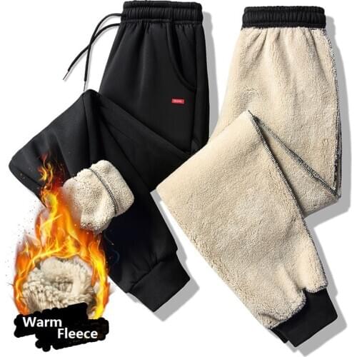 2020 new winter Pants men thick fleece keep warm black color with pocket on side size M to 7XL