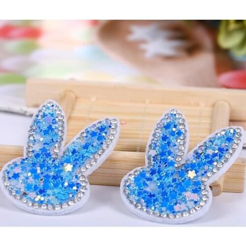 50pcs Glitter Rainbow Sequin Pads Rabbit Appliques for DIY Craft Hair Clip Decor Clothes Craft Handmade