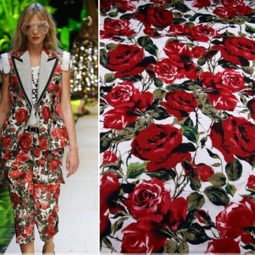 50x145cm natural 100% cotton red rose printed fabric fashion childrens clothing shirt sewing fabric cloth for dress material
