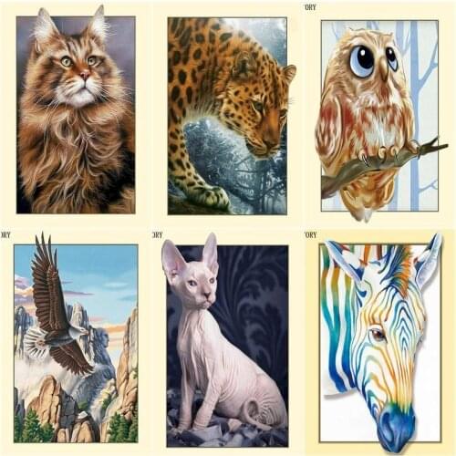 GATYZTORY 5D Mosaic Diamond Painting Round Diamond Embroidery Cross Stitch Animals In Picture Frame Picture Of Rhinestones Hand