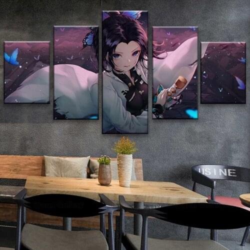 Anime Poster Kochou Shinobu Kimetsu no Yaiba 5 Piece Artwork Canvas Wall Art Paintings for Bedroom Wall Decor