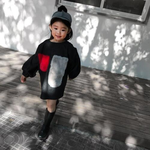 Ankrt 2018 spring INS bursting girl childrens clothing, hair lantern sleeves denim dress, cowboy dresses and Baby jean