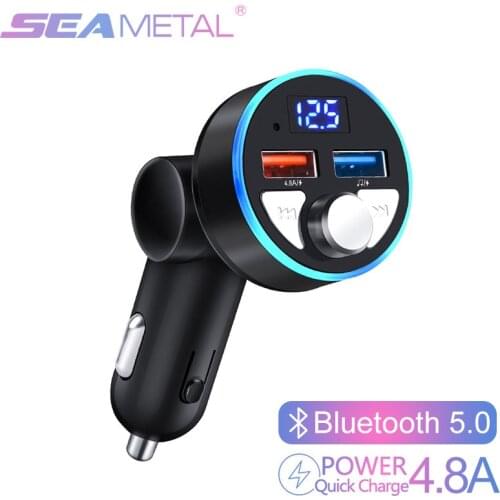 Car FM Transmitter Bluetooth 5.0 4.8A Quick Charge Car Charger Handsfree Audio Receiver Auto MP3 Player Dual USB Led Voltmeter
