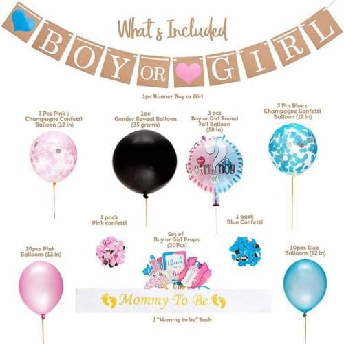 Behogar Baby Gender Reveal Party Supplies Kit Baby Shower Decorations Blue Pink Balloons Banner Sash Photo Booth Props Confetti