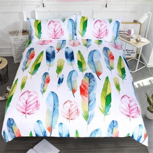 Free shipping 3d watercolors feather twin full queen king size cotton bedding set 1pc duvet cover&2pcs pillow cases home textile