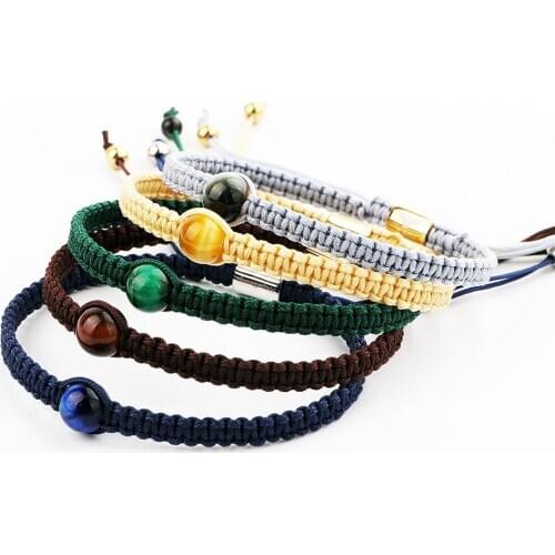 New Design Natural Stone Tiger Eye Cord Knot Braided Macrame Bracelet Men Jewelry Gift
