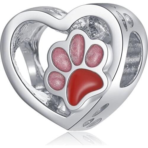 1Pcs New Cute Pink Heart Footprints Pendant DIY Beads Suitable for Original Pandora Charm Bracelet Ladies Jewelry Making Gifts