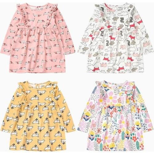 Kids Girls Long Sleeve Autumn Cartoon Dresses Children Toddler Cotton Cute Princess Dress