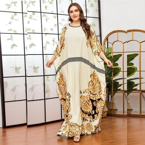 DOIB Plus Size Dresses Batwing Sleeve Loose Abaya Dubai Muslim Kaftan Islamic Women Clothing Dubai Abaya Maxi Long Dress