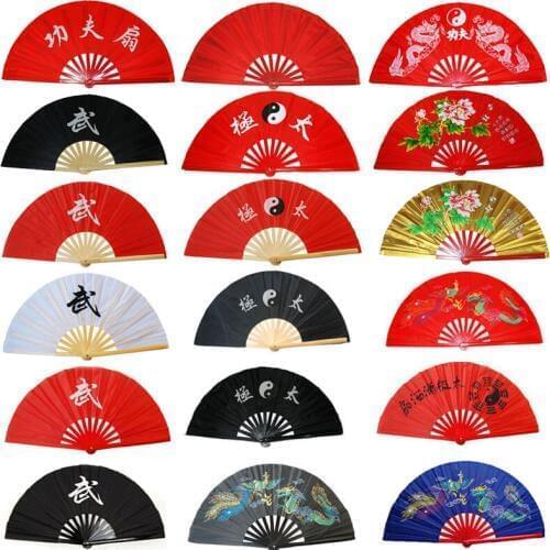 10pcs/lot) 33CM Chinese Tai Chi Martial Arts Kung Fu Fan Bamboo & pure plastic Tai Chi double side fan right left hand wholesale