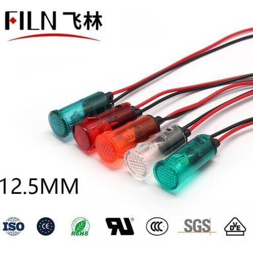 FILN high quality buckle push snap in 12.5mm red yellow blue green white pilot lamp ndicator light led indicator lamp