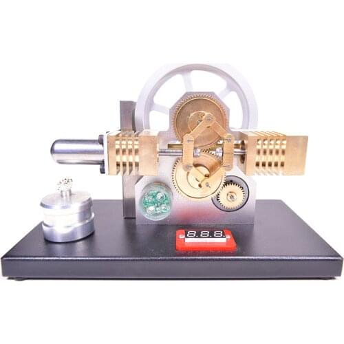 Horizontally Opposed Diamond Structure Gear Drive Hot Air Stirling Engine Generator Model With LED Light And Voltmeter For Child