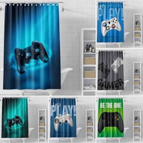 Game Console Shower Curtain Gamepad Themed Bath Curtain 3D Waterproof Fabric Gamer Shower Curtain for Bathroom Home Decor