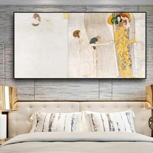 Painting on Canvas Art Knight Detail of the Beethoven Frieze by Gustav Klimt Oil Posters and Prints Wall Picture for Living Room