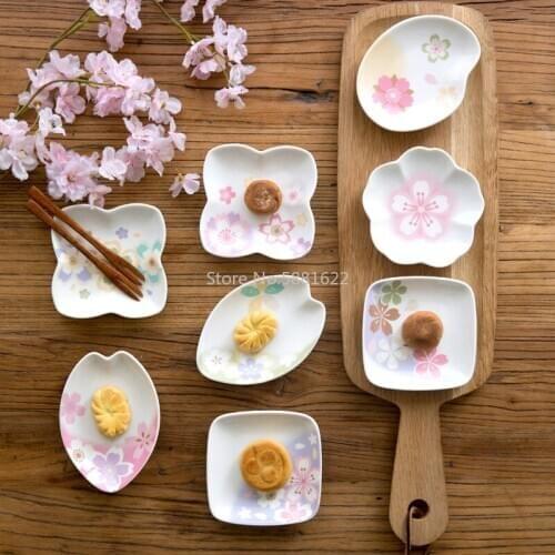 Ceramic Small Plate Cherry Blossoms Dessert Dish Japanese-Style Porcelain Sushi Tray Household Porcelain Tableware