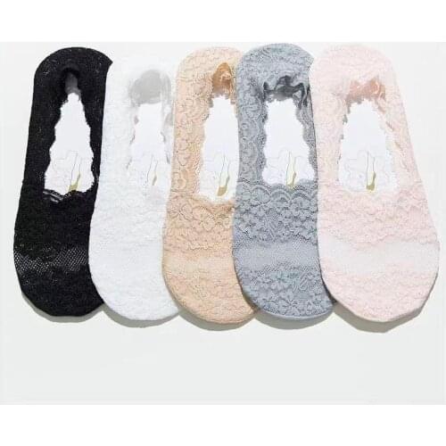Summer Womens Socks Lace Silica Lace Boat Socks Invisible Cotton Sole Non-slip Slippers Anti-Slip Solid Short Cute Sock 3 Pairs