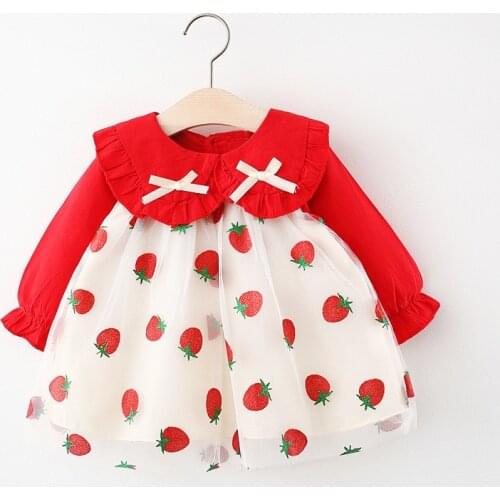 LZH Baby Clothes Store New Autumn Long Sleeve Sweet Toddler Baby Dress Baby Girl Strawberry Mesh Princess Dresses For Girl Dress